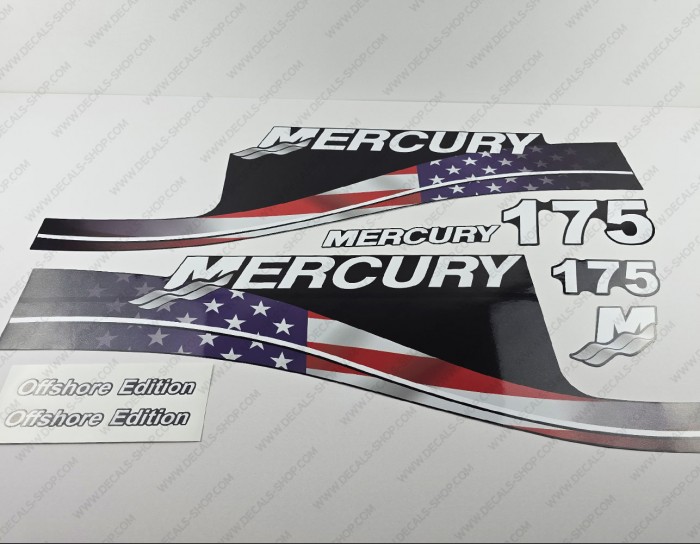 Mercury 175HP Offshore Edition USA Flag Outboard Decal Kit Mercury 175HP Offshore Edition USA Flag Outboard Decal Kit